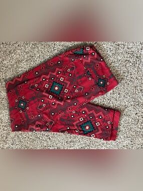 LuLaRoe Red Aztec-Inspired Leggings with Teal Accents